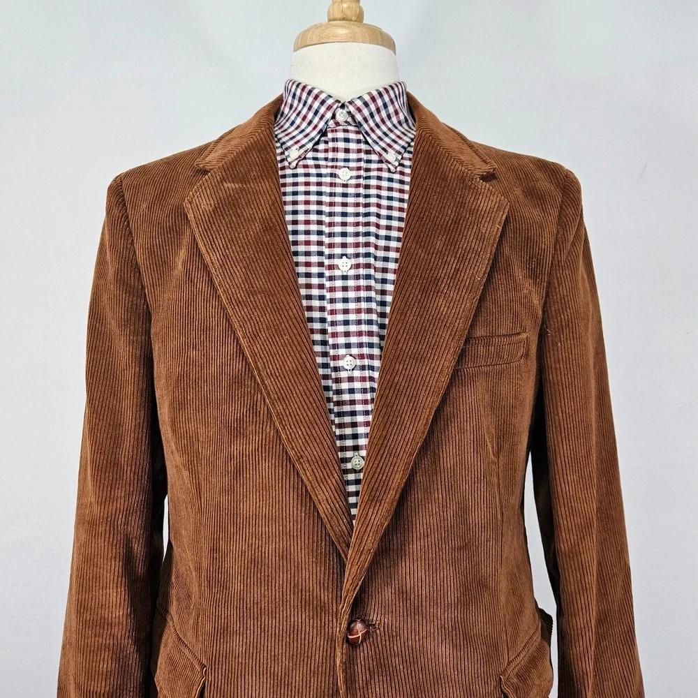 VTG‎ Woodmere Men's Sport Coat Blazer Two Button Brown Corduroy Cotton 44L